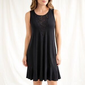 Apt. 9 Black Lace Front Midi Dress M Sleeveless Boho LBD Ruffle Hem Keyhole Back